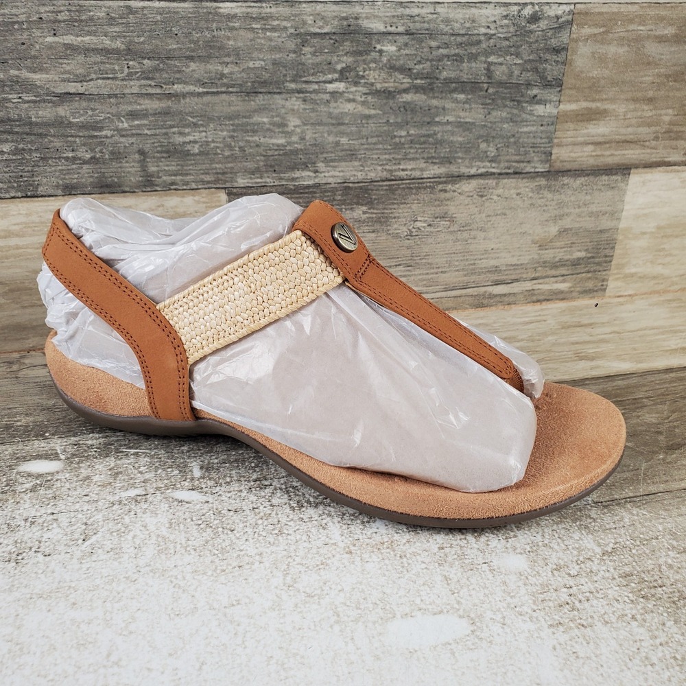 Vionic Brea Womens Toe Post Slingback Sandal Sz 7 M Camel Leather Round Open Toe